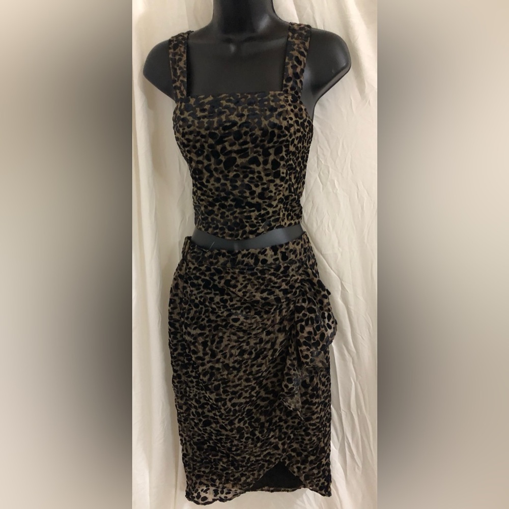Rachel Zoe black multi ruffled front skirt square neck top 2piece set size M new